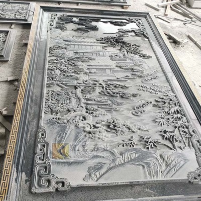 會所浮雕 山水畫浮雕照壁 百福浮雕照壁雕刻現場
